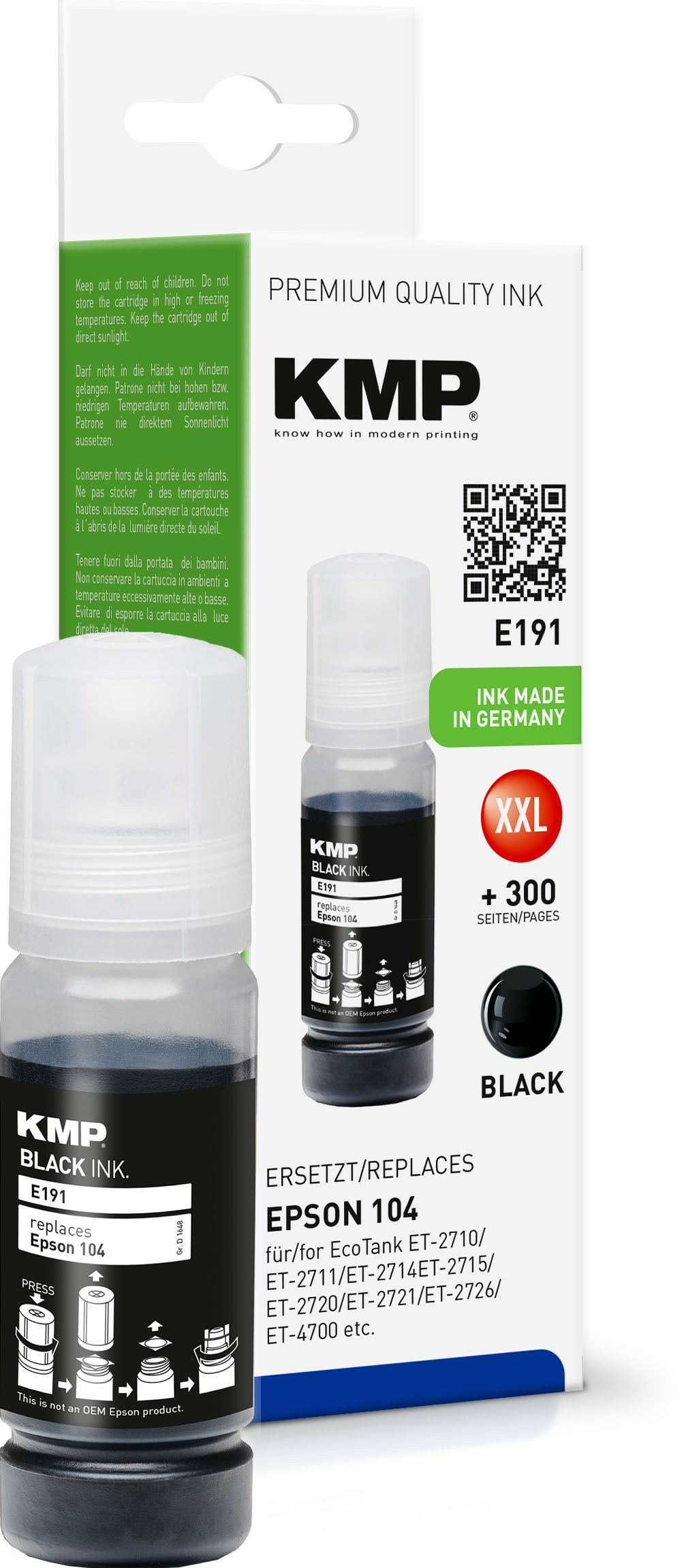 KMP E191 - 70 ml - Schwarz - kompatibel - Tintenbehälter (Alternative zu: Epson 104), Ansicht 3