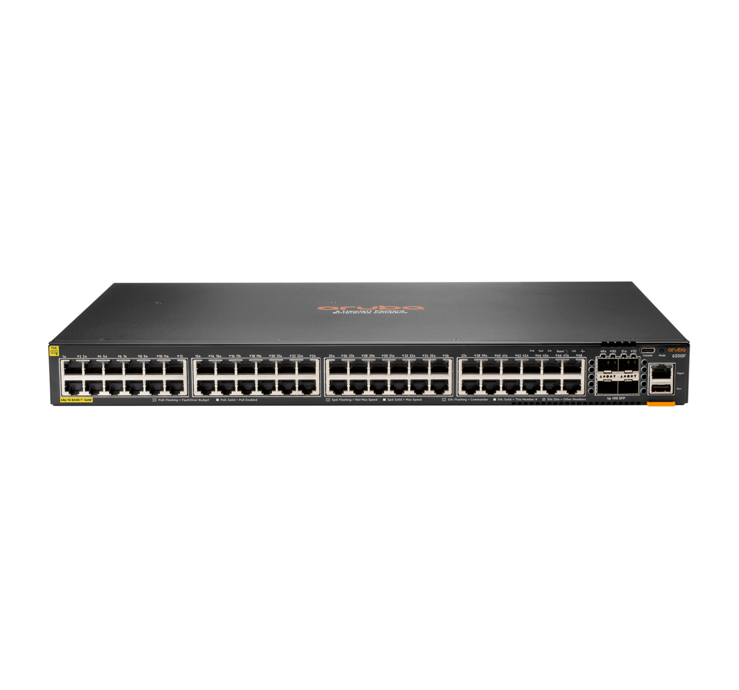 HPE Aruba Networking Aruba 6200F 48G Class4 PoE 4SFP+ 740W, Managed, L3, Gigabit Ethernet (10/100/1000), Power over Ethernet (PoE), Rack-Einbau, 1U