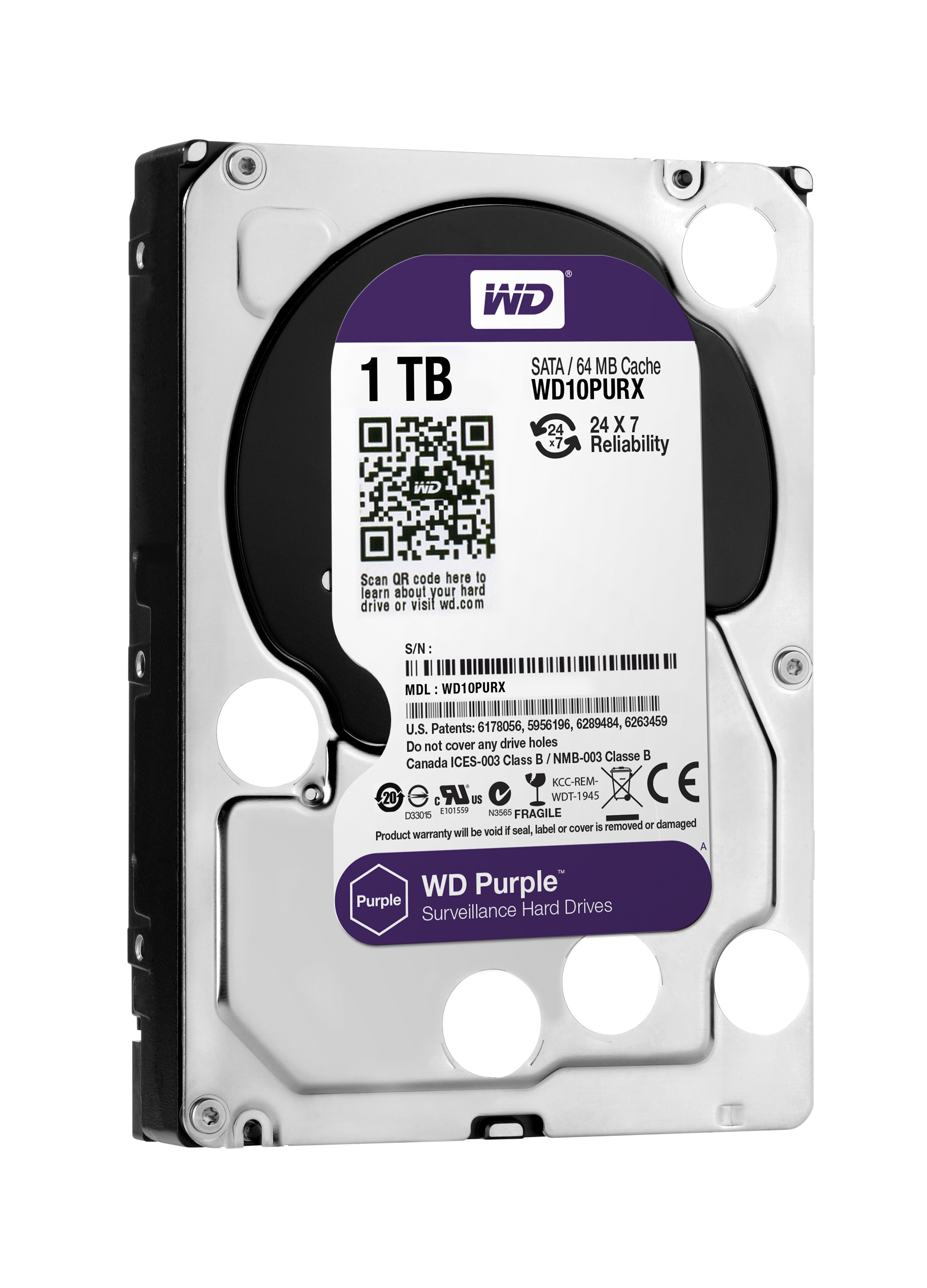 WD Purple WD10PURX - Festplatte - 1 TB - intern - 3.5 (8.9 cm), Ansicht 3