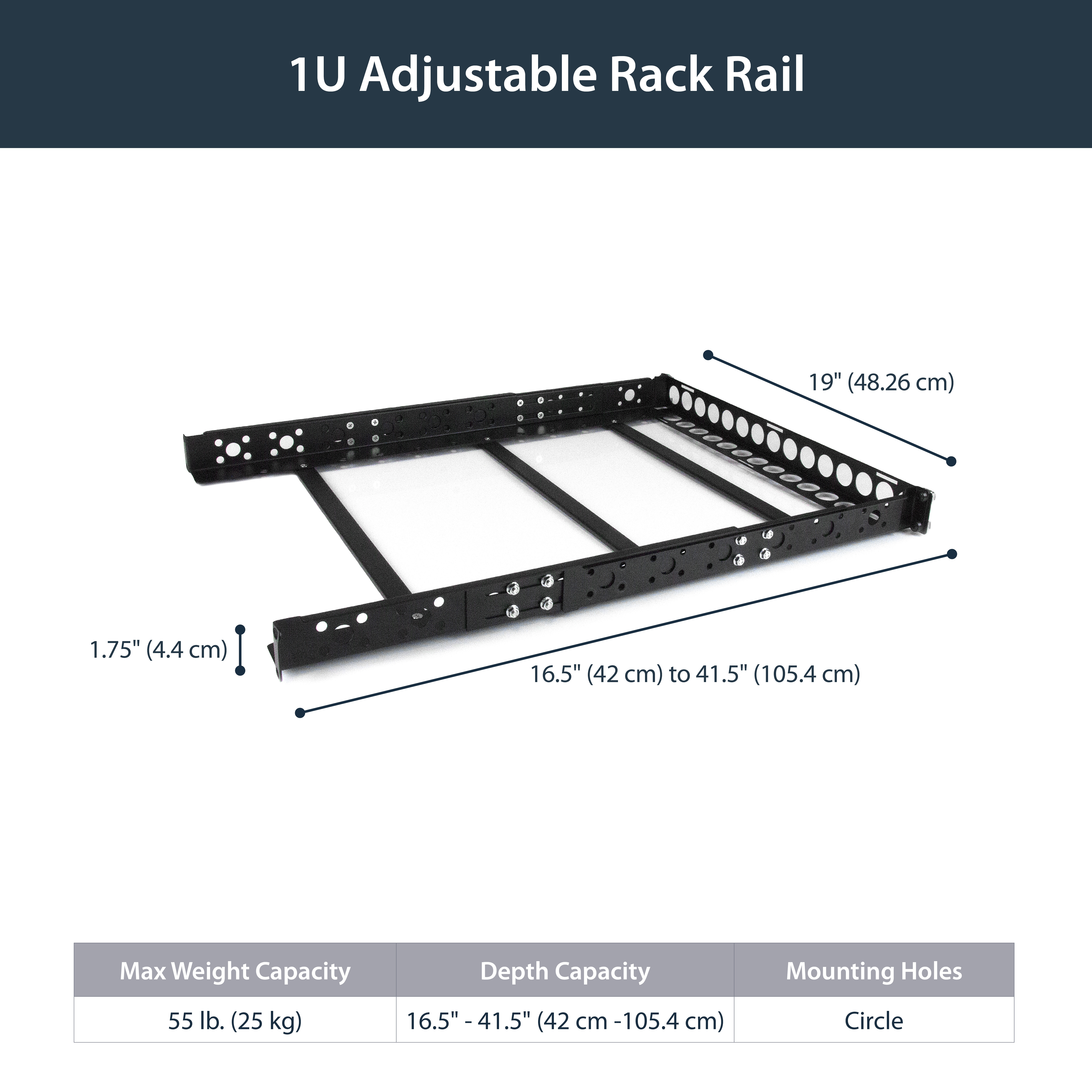 StarTech.com 1HE tiefenvestellbare 19 Zoll Server Rack Schienen - Universal Rack Schiene - Rack-Schiene, Ansicht 2