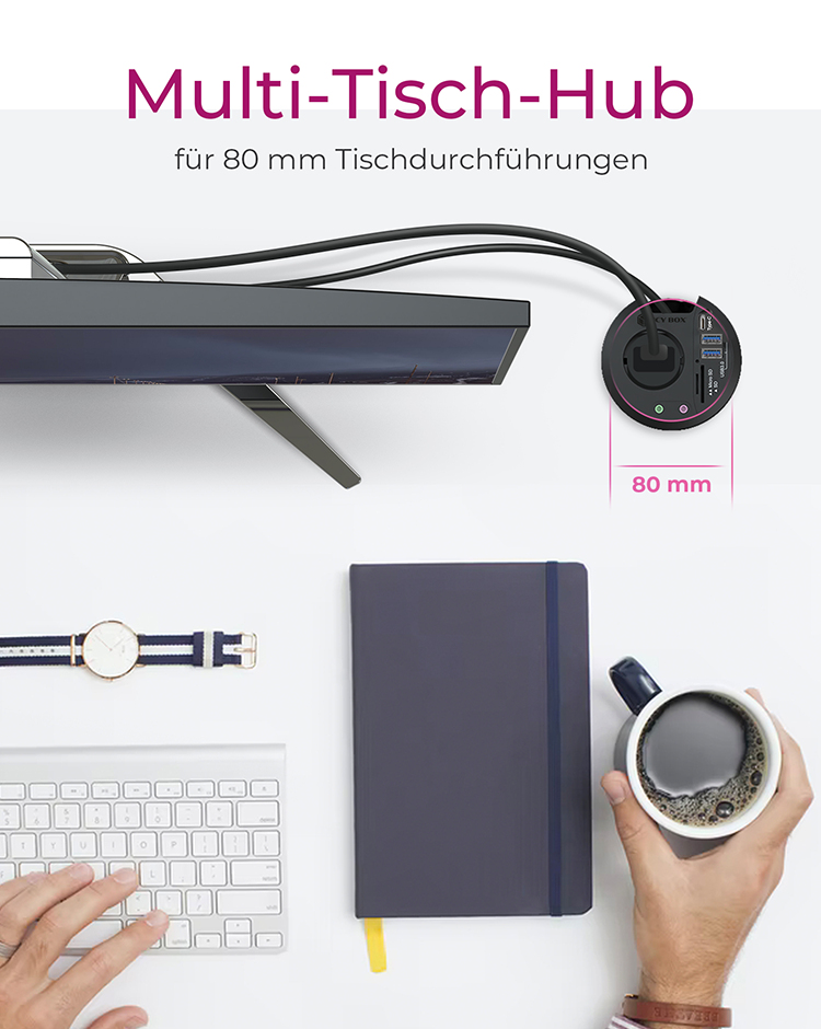 ICY BOX IB-HUB1430-CR - Hub - in-desk - 2 x SuperSpeed, Ansicht 3