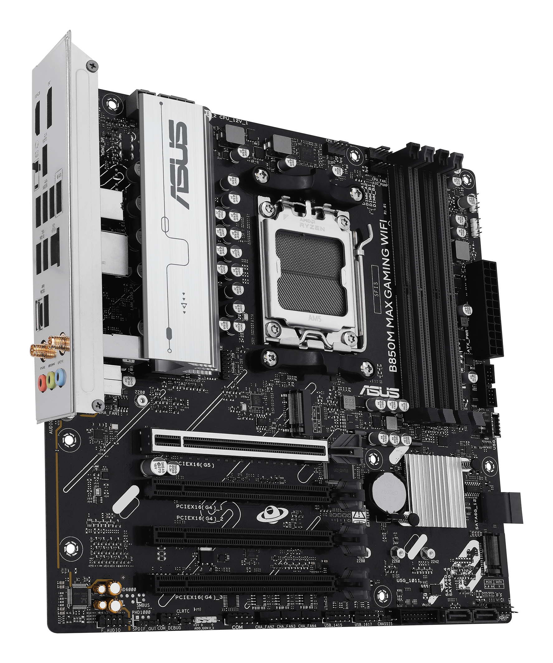 ASUS B850M MAX GAMING WIFI - Motherboard - micro ATX - Socket AM5 - AMD B850 Chipsatz - Wi-Fi 6, Bluetooth, Gigabit LAN, Ansicht 4