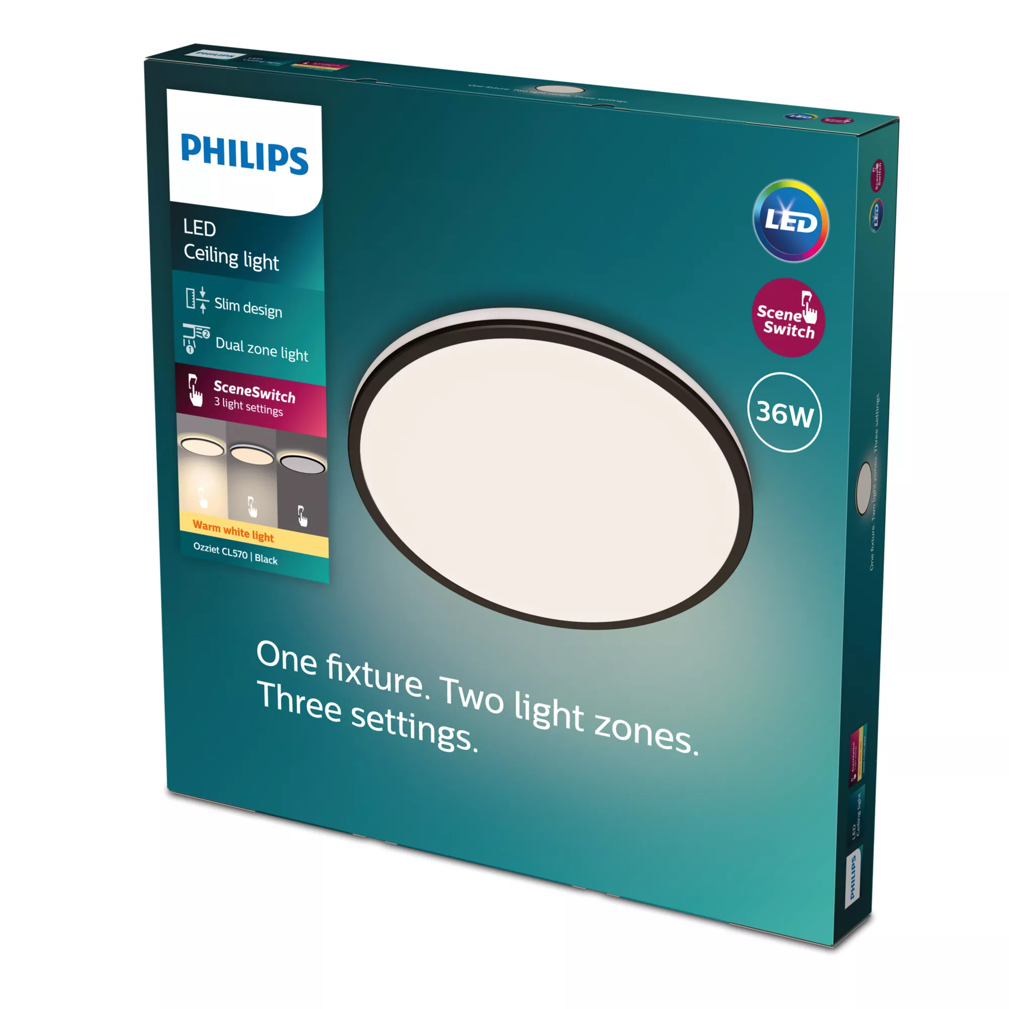 Philips Funktional Ozziet Deckenleuchte - 36 W - LED - Nicht austauschbare(s) Leuchtmittel - 2700 K - 3900 lm - Schwarz, Ansicht 2