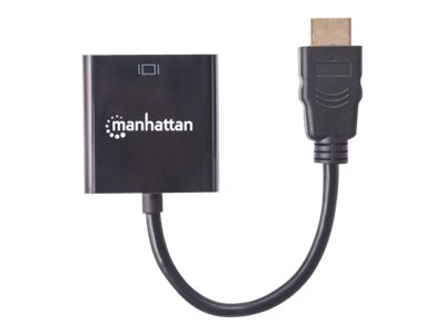 Manhattan HDMI to VGA Converter cable, 1080p, 30cm, Male to Female, Micro-USB Power Input Port for additional power if needed, Black, Three Year Warranty, Polybag - Videoadapter - HDMI männlich zu HD-15 (VGA)