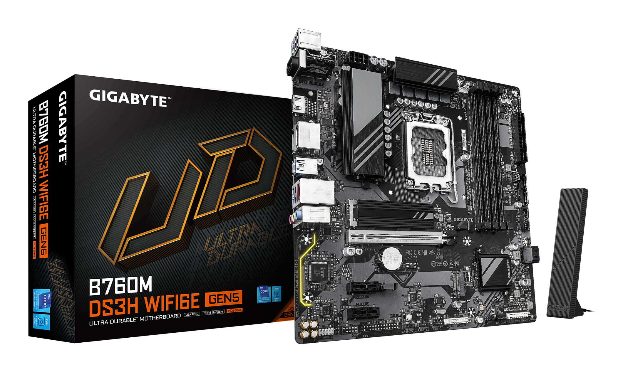 Gigabyte B760M DS3H WIFI6E GEN5 - Motherboard - micro ATX - LGA1700-Sockel - B760 Chipsatz - USB 3.2 Gen 1…, Ansicht 4
