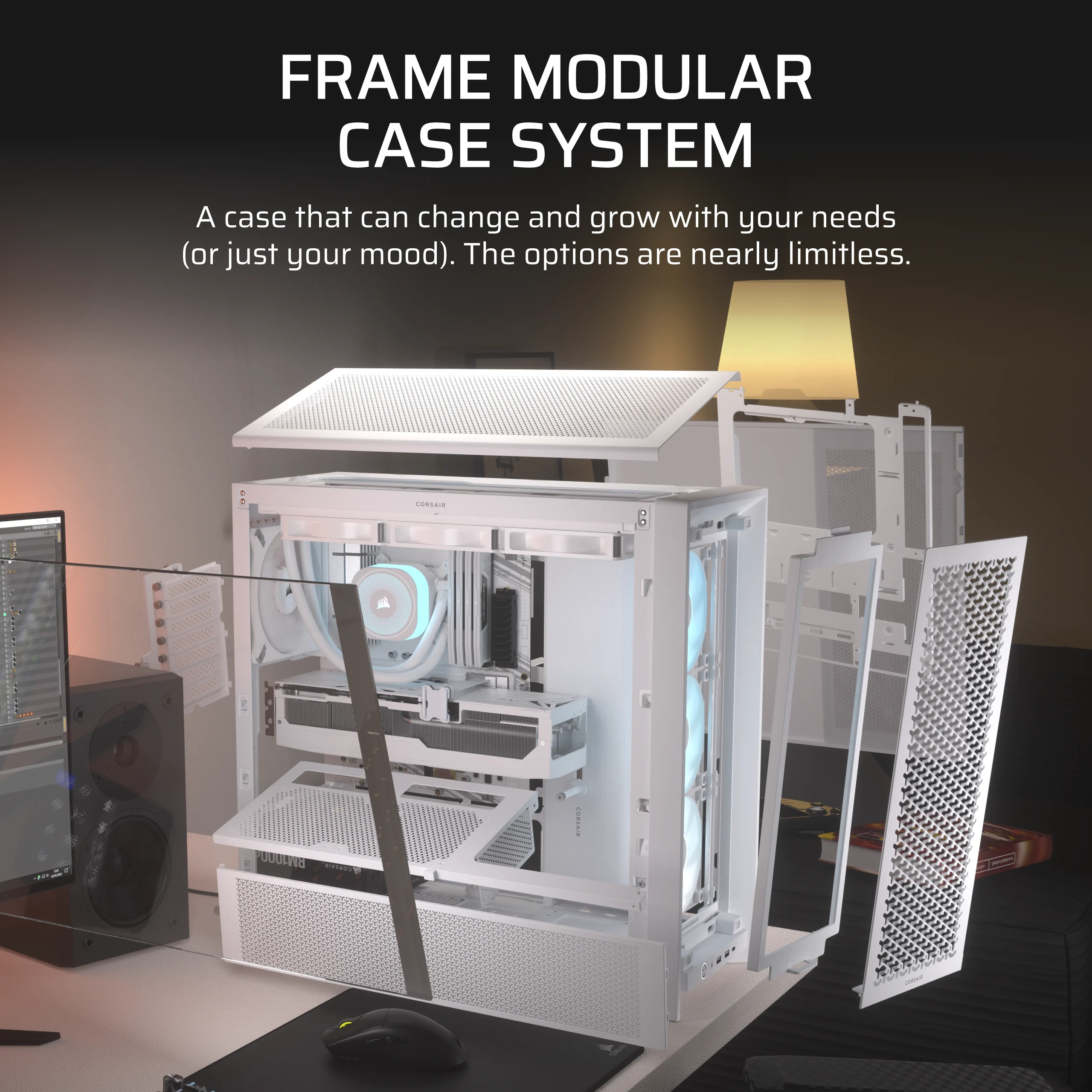 Corsair FRAME 4000D RS ARGB - Midi-Tower Gaming - E-ATX - Seitenteil mit Fenster (gehärtetes Glas) - Weiß, Ansicht 3